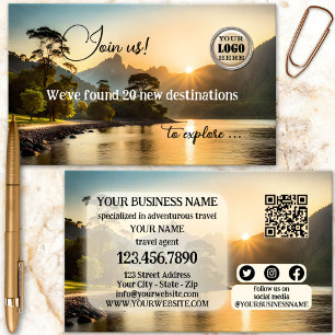 Cartão De Visita Agente de Viagens de Aventura Código QR Moderno