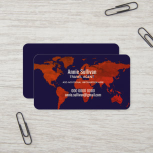 Cartão De Visita Agente de Viagens Elegante Contato - Mapa Mundial