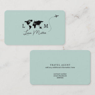 Cartão De Visita Agente de Viagens Elegante monograma mapa-múndi&av