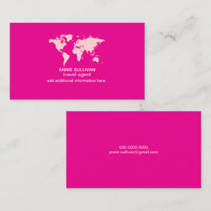 Cartão De Visita Agente de Viagens Mapa Mundial Rosa Elegante