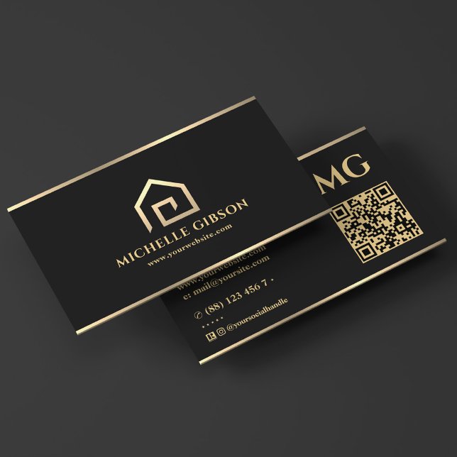 Cartão De Visita Agente Hipotecário: Preto Mínimo do Realtor House (Mortgage Broker Minimal House Realtor Black Business Card
)