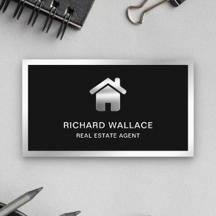 Cartão De Visita Agente Imobiliário Black Silver Foil Logotipo Imob