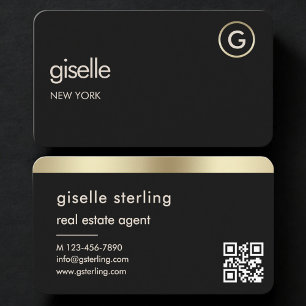Cartão De Visita Agente Imobiliário Código QR Black Gold