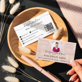 Cartão De Visita Agente Imobiliário Código QR de Foto Script Luxo
