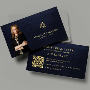 Cartão De Visita Agente imobiliário código QR foto luxuoso azul mar