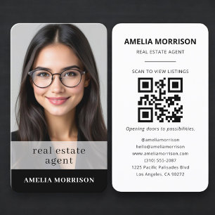 Cartão De Visita Agente Imobiliário Código QR Preto e Branco Foto