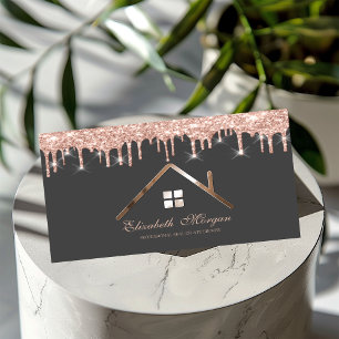 Cartão De Visita Agente Imobiliário com Pingos de Brilho em Rosa Do