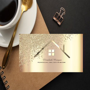 Cartão De Visita Agente Imobiliário de Diamantes de Ouro Elegante