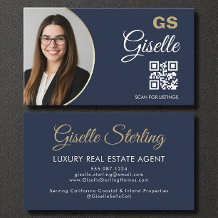 Cartão De Visita Agente imobiliário de luxo Marinho Código QR Doura