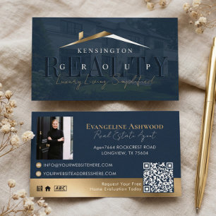 Cartão De Visita Agente Imobiliário de Luxo Navy Gold Foto
