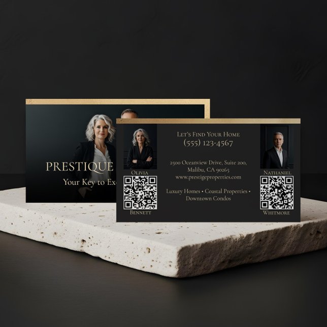 Cartão De Visita Agente Imobiliário de Luxo Ouro Negro Foto Luxo (Prestige Luxury Realtor Law Firm Gold & Black Luxe Business Card)