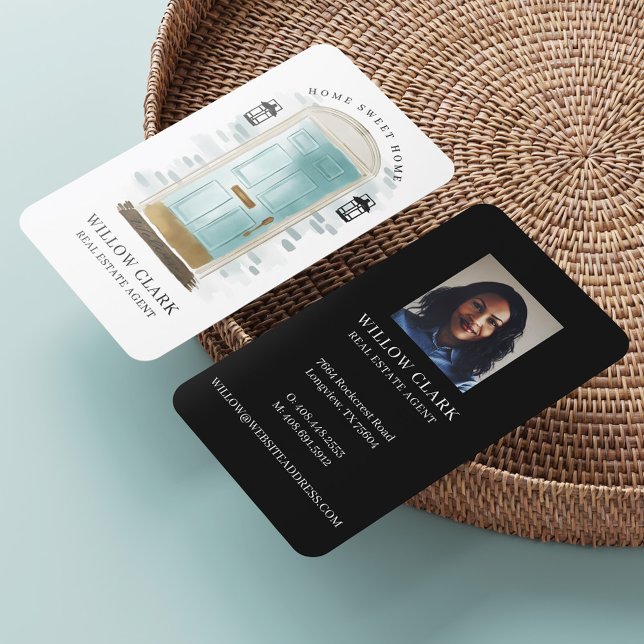 Cartão De Visita Agente Imobiliário de Porta de Água Azul (Criador carregado)