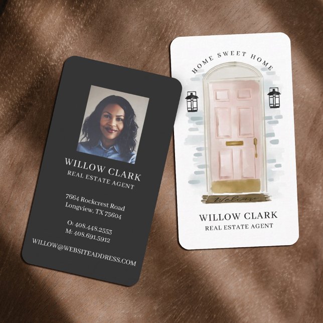 Cartão De Visita Agente Imobiliário de Porta Frente, com Aquarela r (Criador carregado)