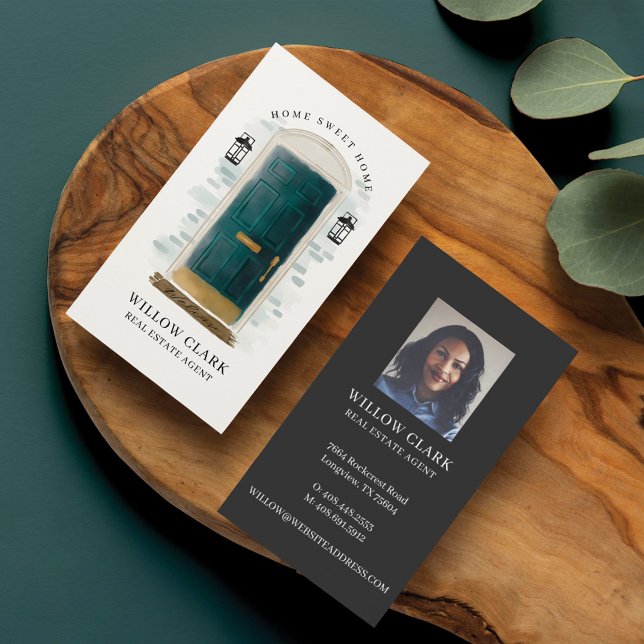 Cartão De Visita Agente Imobiliário de Porta Frente Verde (Criador carregado)