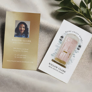 Cartão De Visita Agente Imobiliário de Porta Frontal, Cor d'Água, R