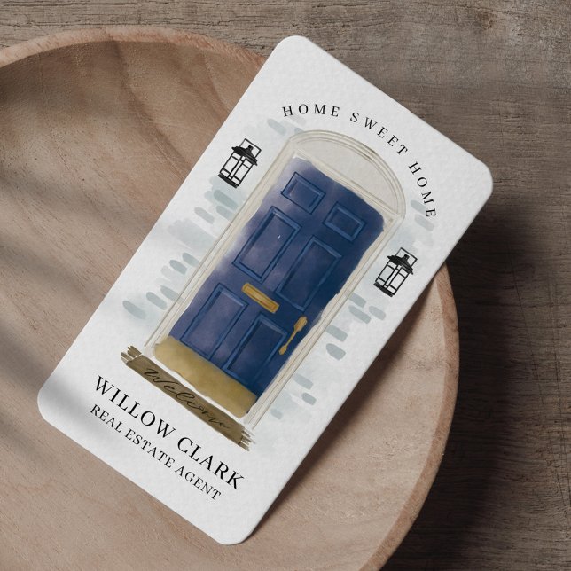 Cartão De Visita Agente Imobiliário de Porta Frontal marinho Blue W (Criador carregado)