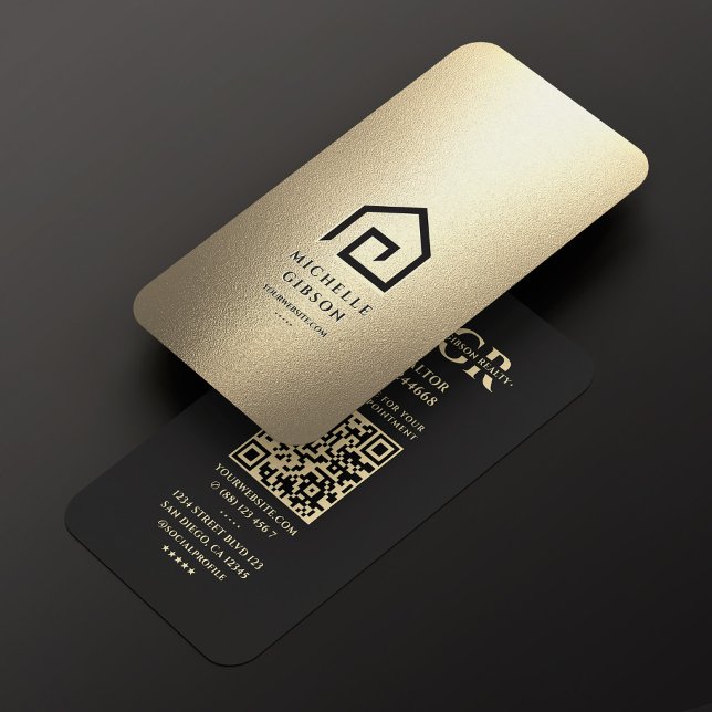 Cartão De Visita Agente Imobiliário Dourado Black House Moderno (Realtor Real Estate Agent Gold Black House Logo Modern Business Card
)