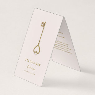 Cartão De Visita Agente Imobiliário Dourado Chave QR Cor-de-rosa-ro