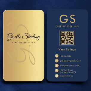 Cartão De Visita Agente Imobiliário Dourado Marinho Azul Código QR