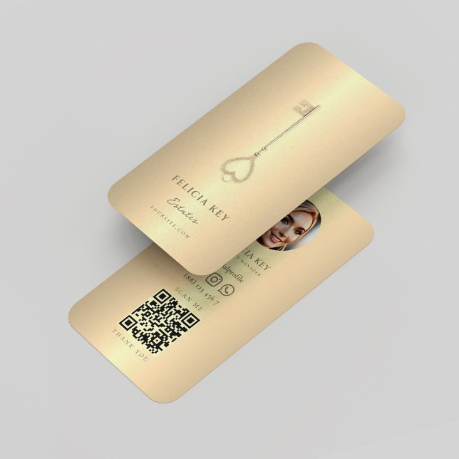 Cartão De Visita Agente Imobiliário Elegante QR Dourado (Elegant Real Estate Agent QR Gold Business Card
)