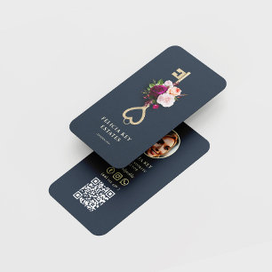 Cartão De Visita Agente Imobiliário Floral Realtor Dark Blue