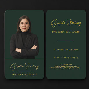 Cartão De Visita Agente Imobiliário Foto Verde Dourado