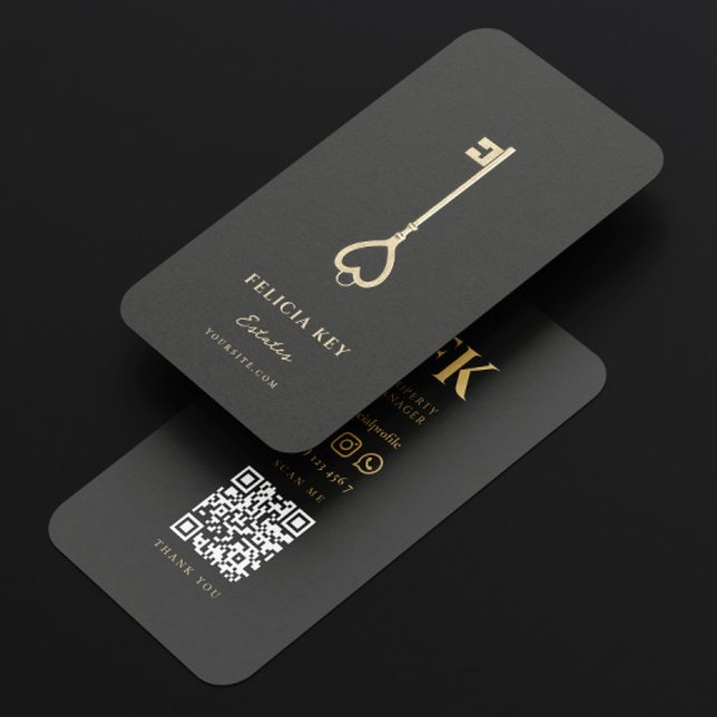 Cartão De Visita Agente Imobiliário Imobiliário Moderno Elegante Mo (Elegant Modern Realtor Real Estate Agent Monogram Black and gold Business Card
)