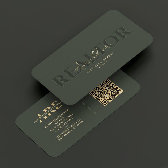 Cartão De Visita Agente Imobiliário Imobiliário Monograma Verde Mod (Realtor Real Estate Agent Monogram Green Modern Business Card
)