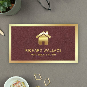 Cartão De Visita Agente Imobiliário Logotipo Casa Folha Dourada Cou