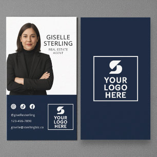 Cartão De Visita Agente Imobiliário Logotipo de Foto Azul Marinho
