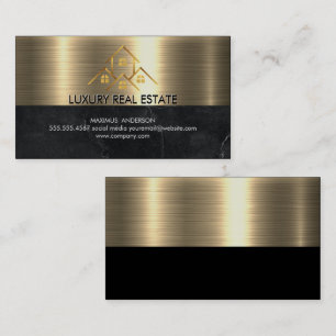 Cartão De Visita Agente imobiliário Logotipo Dourado para casa