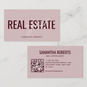 Cartão De Visita Agente imobiliário moderno Código QR vermelho rosa