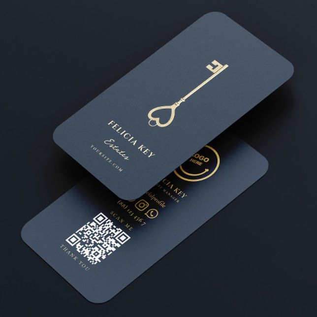 Cartão De Visita Agente Imobiliário Moderno Imobiliário Azul Escuro (Criador carregado)