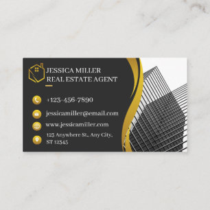 Cartão De Visita Agente Imobiliário Preto e Dourado Moderno