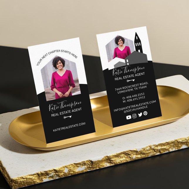 Cartão De Visita Agente Imobiliário Profissional de Casa Moderna Fo (Minimal Professional Real Estate Agent Photo Logo Business Card2)