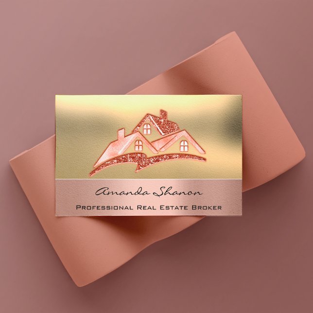 Cartão De Visita Agente Imobiliário Profissional - Rosa Dourado (Professional Real Estate Agent Broker Rose Gold Business Card)
