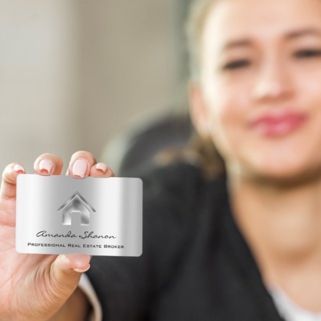 Cartão De Visita Agente Imobiliário Profissional Silver Sell (Professional Real Estate Broker Agent Silver Sell Business Card)