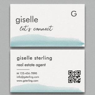 Cartão De Visita Agente Imobiliário Watercolor Aqua Brush Código QR