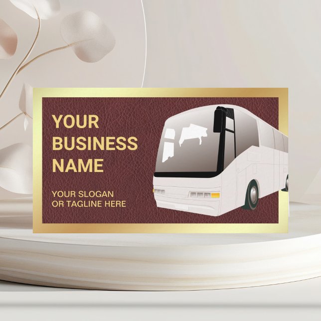 Cartão De Visita Agente Viagem de Ônibus Turístico de Leather Brown (Criador carregado)