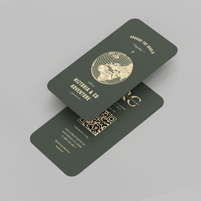 Cartão De Visita Agente Viagem moderno Adventure Green Dourado Glob (Modern Travel Agent Adventure Green Gold Globe Business Card
)