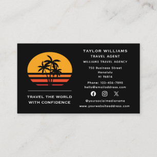 Cartão De Visita Agente viagem Palm Trees Sunset Tropical Beach