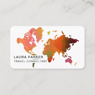 Cartão De Visita Agente viagem Watercolor World Map Turismo Reserva