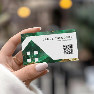 Cartão De Visita Agentes Imobiliários Elegantes Esmeralda Dourada