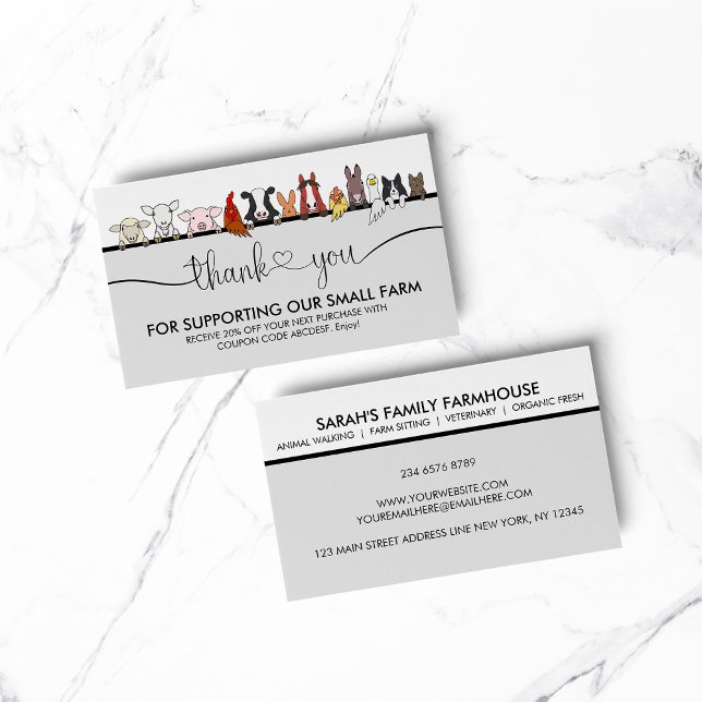 Cartão De Visita Agradecimento Veterinário de Animais de Fazenda (pet animal dog cat veterinary farm)