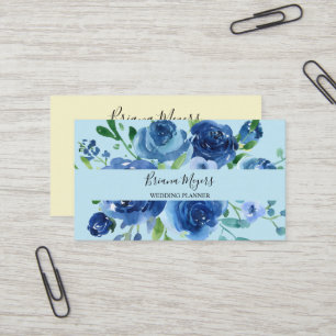Cartão De Visita Água Azul Marinho Floral Moderno Script