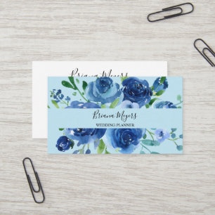 Cartão De Visita Água azul-marinho Floral moderno Script aquarela