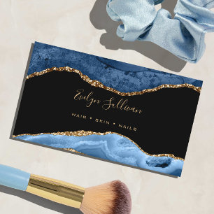 Cartão De Visita água elegante, azul e agata dourada