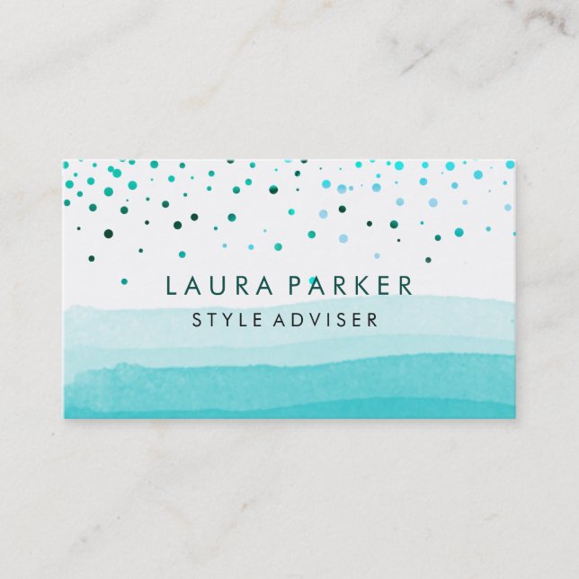 Cartão De Visita Água Elegante Brilhante Sutil SeaBlue Confetti (Frente)