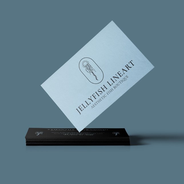 Cartão De Visita Água-viva Náutica do Oceano Negro Azul (Criador carregado)