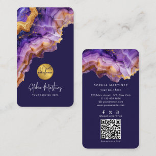 Cartão De Visita Aguamarinha Roxa Aquarela brilho dourado & Logotip